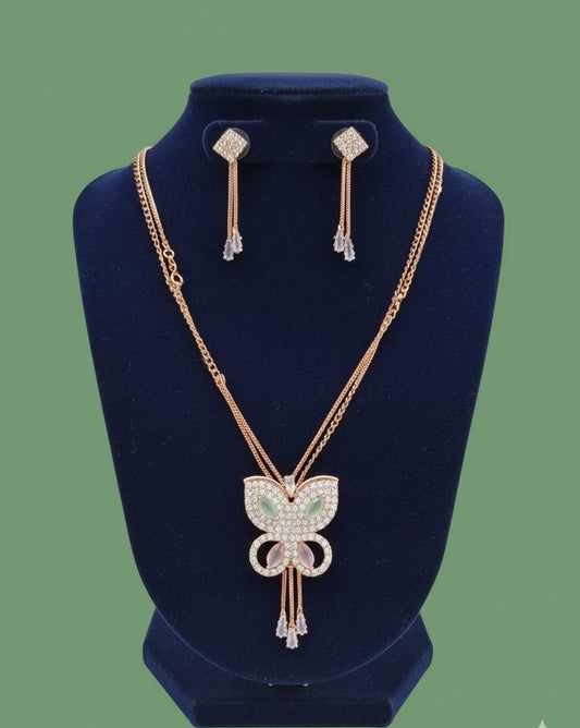 Fluttering Fantasy: Pastel Butterfly Necklace & Drop Earrings Set