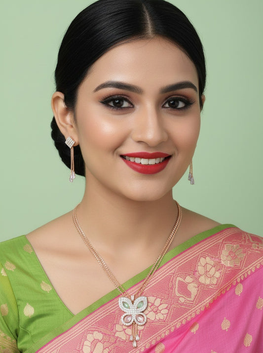 Fluttering Fantasy: Pastel Butterfly Necklace & Drop Earrings Set